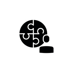 Person ta puzzles simple glyph icon. Synergy, teamwork. Vector solid isolated black illustration.