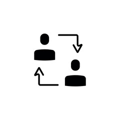 Replacing an employee simple glyph icon. Synergy, teamwork. Vector solid isolated black illustration.