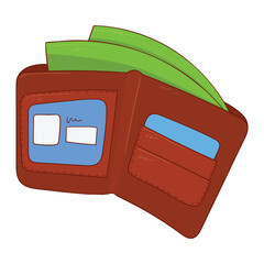 Leather Wallet Illustration Vector. Wallet with Cards and Cash Icon Vector. Purse Wallet Icon
