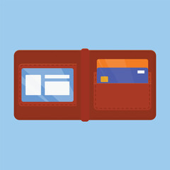 Leather Wallet Illustration Vector. Wallet with Cards and Cash Icon Vector. Purse Wallet Icon