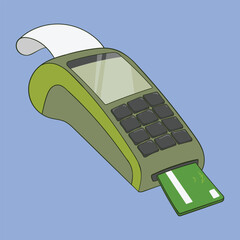 pos terminal with credit card illustration vector. payment with card in pos machine icon