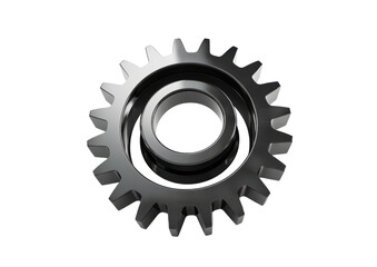 single dark metal stainless steel gear isolated on white or transparent png