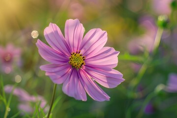 Macro Shot of a Delicate Flower with a Single Dewdrop Sparkling in Morning Light Varient 1
