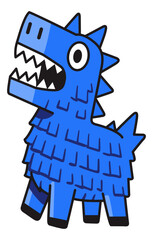Blue dinosaur pinata roaring, funny facial expression