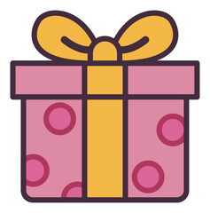 A charming illustration of a pink gift box with a yellow ribbon and bow with minimal style