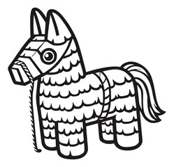 A cute line art drawing of a donkey pinata, perfect for drawing book