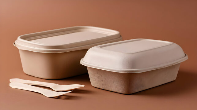 delivery packaging with paper containers and compostable cutlery