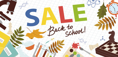 Sale. Back to School Sale Banner. Web Ad Template, Special Offer, Discount. Hand Drawn