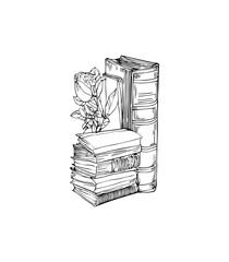 still life with flowers and books