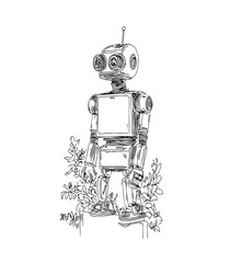 blue screen robot toy