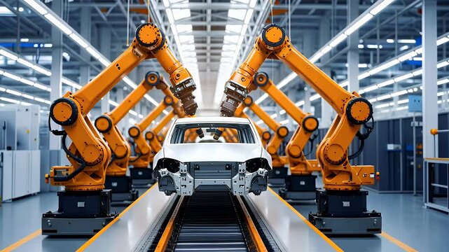 Robots Assemble Cars Efficiently in Factory