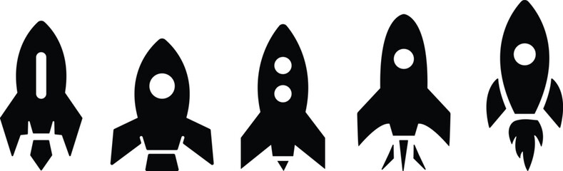  Rocket Silhouette Set – Minimalist Spacecraft and Spaceship Vector Collection.