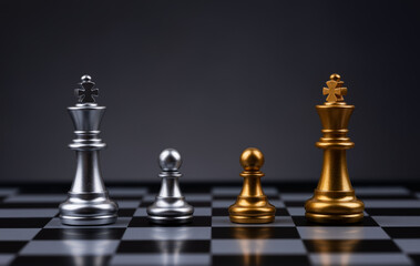 Chess pieces pawn and king. Board game concept for ideas and competition and strategy, business success concept