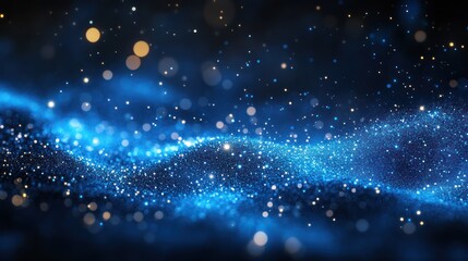 Fototapeta premium Blue particle wave abstract background, digital art, for website design