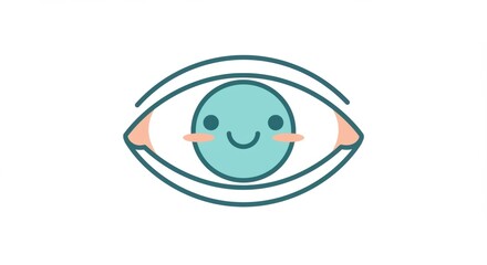 Fototapeta premium Cute cartoon eye with smiling face and blushing cheeks in minimal style