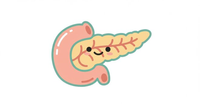 Cute Cartoon Pancreas with Facial Features and Whimsical Design for Medical or Educational Illustration