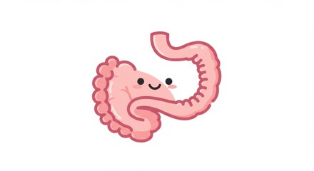 Adorable Cartoon Representation of a Human Digestive System with a Smiling Intestine and Stomach