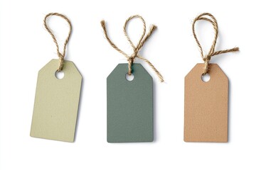 Three blank price tags in various colors