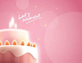 Happy Birthday celebration typography design with 3d birthday cake for greeting card, poster or banner. Vector illustration