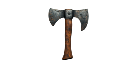 Double-Headed Battle Axe. Symbol Of Medieval Warfare And Historical Weaponry Isolated On Transparent Background