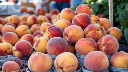Freshly grown peaches at the vibrant farmers market