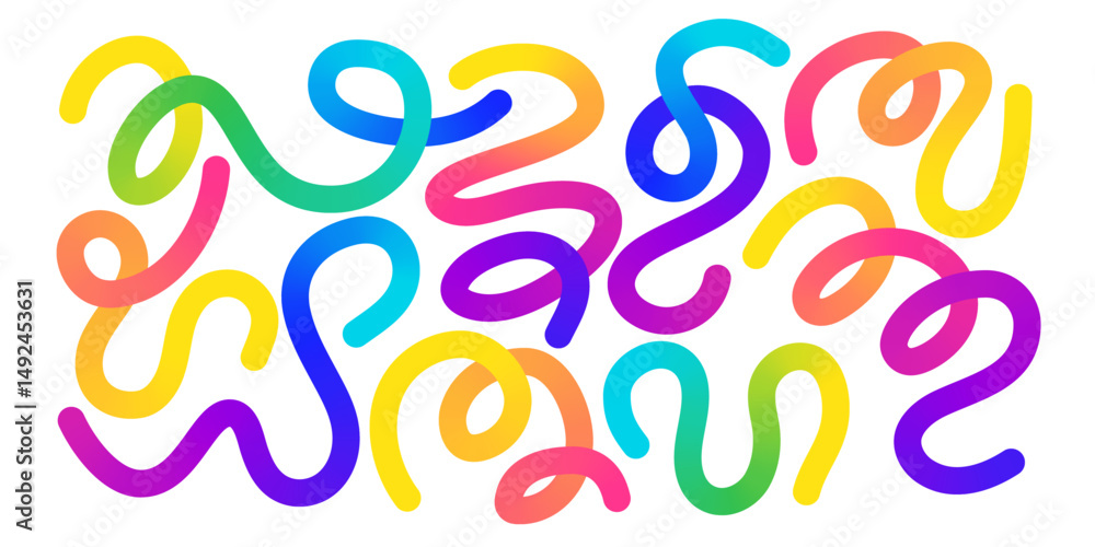 Poster sinuous twisting rainbow shapes - looping curvy lines, undulating swirls gradient vivid hues abstrac
