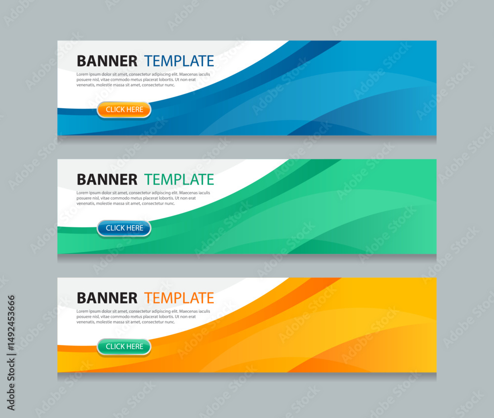 Fototapete Set abstract horizontal web banner design background template. three color gradient style. Suitable for web and social media ads. Vector illustration file.