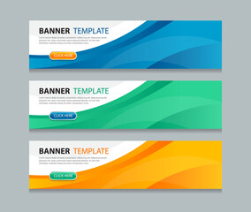 Set abstract horizontal web banner design background template. three color gradient style. Suitable for web and social media ads. Vector illustration file.