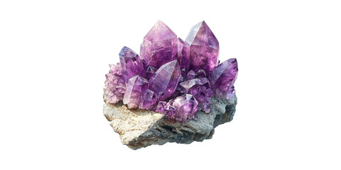 Obraz premium Amethyst Crystal Cluster Rock. Natural Healing And Spiritual Energy Isolated On Transparent Background