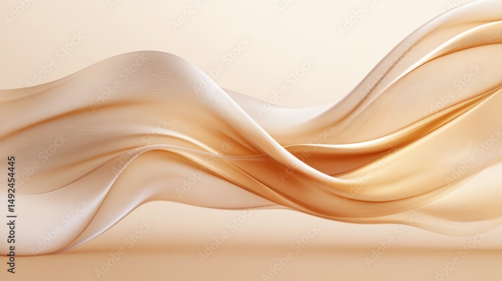 Poster abstract flowing fabric in motion studio shot with smooth curves and elegant folds on beige backgrou