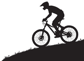 Silhouette Mountain Biker Riding Downhill on a Trail Adventure Sports