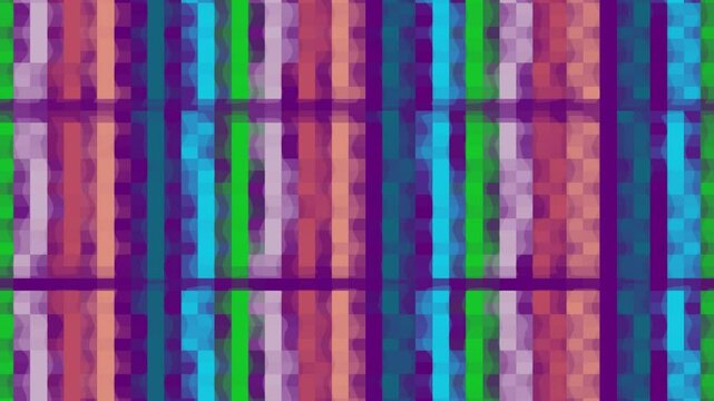 Un primer plano de varias lineas de diferentes colores y tama&ntilde;os en movimiento en forma de mosaico o pixelada