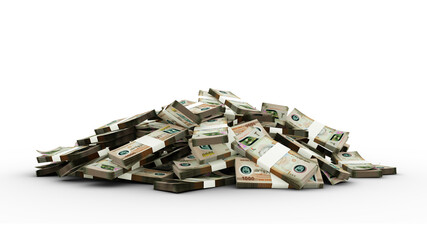 3d rendering of Stacks of 1000 United Arab Emirates dirham notes. bundles of UAE currency notes isolated on transparent background