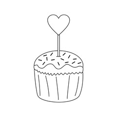 Cupcake Heart Line art style, cupcake with heart topper, fits sweet birthday designs, bakery graphics, or celebration treats.