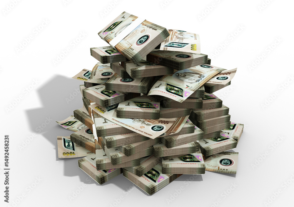 Poster 3d rendering of stacks of 1000 united arab emirates dirham notes. bundles of uae currency notes isol