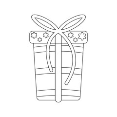 Birthday Gift Line art style, wrapped present box with ribbon and stars, ideal for celebration graphics or festive compositions.