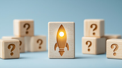 木製ロケットとクエスチョンマークのブロックが象徴する新たな挑戦