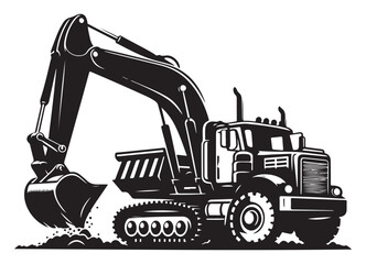 Heavy Construction Excavator Silhouette Machine Digging Soil Illustration