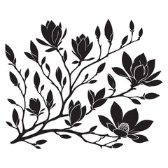 Elegant magnolia flower branch silhouette illustration vector design