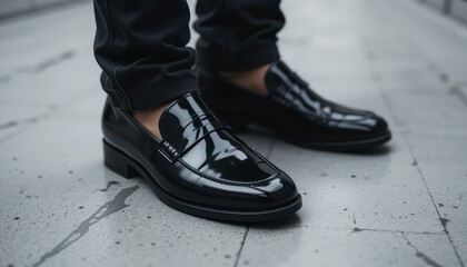 Sleek Black Leather Loafers A Close-Up View of Polished Men's Footwear