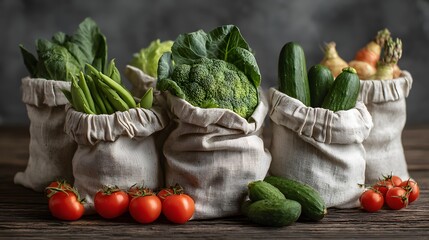 Fresh organic vegetables in reusable bags zero waste shopping healthy eating farm to table concept market 100