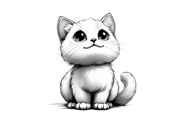 Obraz premium White kitten with fluffy fur and big, sparkling eyes sitting adorably and smiling happily, isolated on a transparent background