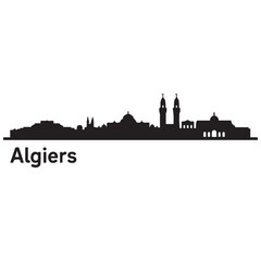 Fototapeta premium Algiers skyline horizontal banner. Black Algiers, Algeria. Vector template for your design. Vector black silhouette. with white background