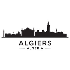 Obraz premium Algiers skyline horizontal banner. Black Algiers, Algeria. Vector template for your design. Vector black silhouette. with white background