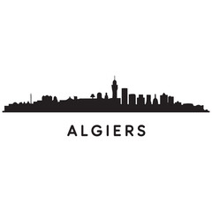 Obraz premium Algiers skyline horizontal banner. Black Algiers, Algeria. Vector template for your design. Vector black silhouette. with white background