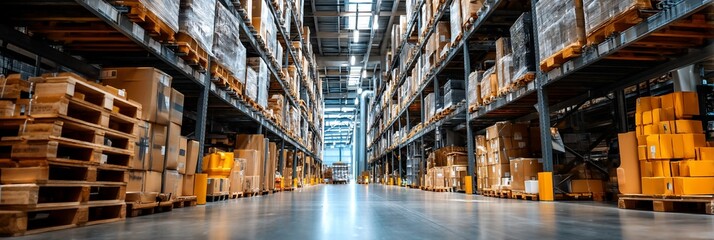Fototapeta premium Warehouse Interior with Cardboard Boxes and Pallets