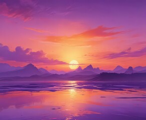 Abstract watercolor sunset, purple and orange tones, fluid and dynamic ,  blend,  vibrant