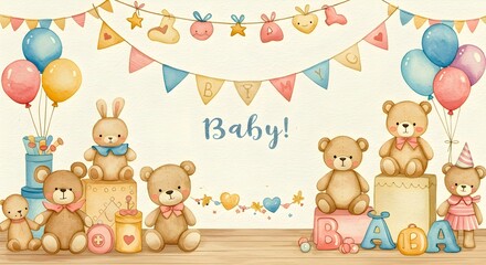 Fototapeta premium Cute wallpaper background of baby theme wallpapers and backgrounds for newborn baby, gender reveal, baby showers, birthdays