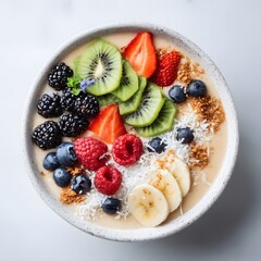 Delicious fruit bowl smoothie bowl recipe healthy breakfast ideas fresh organic ingredients bowl presentation