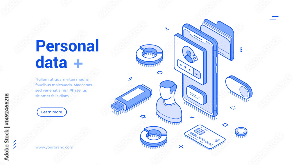Poster personal data account verification user profile smartphone application web banner isometric vector i
